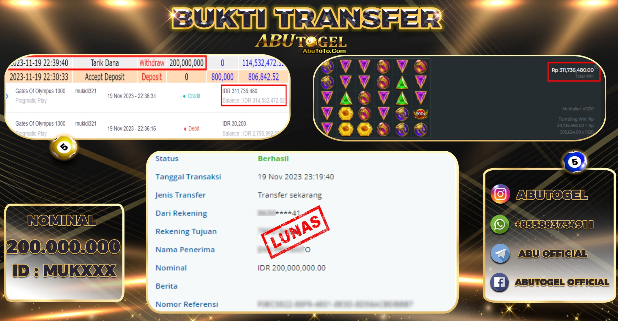 Bukti Jackpot ABUTOGEL Slot Online Minggu 19 November 2023 Bukti Jackpot ABUTOGEL Slot Online Minggu 19 November 2023
